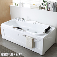 浴缸家用冲浪按摩大浴盆恒温加热情侣浴池深泡小浴缸_3 左裙冲浪+彩灯 ≈1.6M
