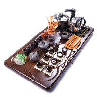 尚帝（shangdi）整套茶具套装茶壶杯紫砂功夫茶具科技木茶盘整块四合一 压板大平板圣龙紫砂电热炉套装