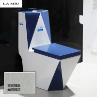 家用抽水彩色方马桶新款虹吸节水防臭坐便全自动盖板 宝石蓝高配【微晶智洁雪花釉】 400mm