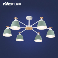 雷士照明NVC 欧式led木艺艺北欧后现代创意客厅马卡龙多头吊灯薄荷现代简约浪漫创意书房卧室灯餐厅灯具 送光源 【薄荷】六头30WΦ930*340mm