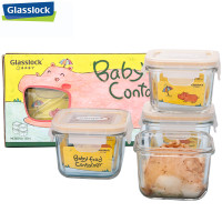 三光云彩(GLASSLOCK)钢化玻璃保鲜盒4件套装韩国进口婴儿辅食盒120ml*4加厚耐摔宝宝碗密封防漏迷你食品储存盒 透明