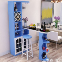 吧台桌家用简约现代客厅多功能隔断柜北欧创意转角酒柜靠墙玄关柜_756_53 组装_蓝色《欧式玻璃_》_支架结构