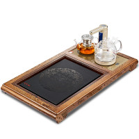 金杞（JINQI）整套玻璃茶具全自动上水电热水壶整套玻璃电磁茶炉抽水烧水保温嵌入式茶盘四合一茶托鸡翅木宝马金