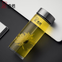希诺 XN-6016玻璃杯透明水晶杯隔热茶杯 创意夏季水杯子 舒适办公杯高档礼品杯本色380ml