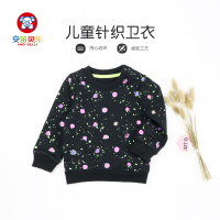 安笛贝乐童装2019儿童装女童卫衣春季秋季黑色毛圈印花新款圆领韩版潮长袖洋气女孩上衣宽松80-120cm 黑色 100#适合身高90-95cm
