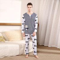 红豆居家(Hodohome)春夏家居服套装男士全棉舒适圆领长袖家居服睡衣套装 花灰 180cm