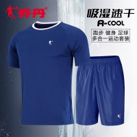 乔丹运动套装男短袖短裤2021夏季新款速干T恤跑步服健身房两件套 日蚀蓝XNT2383384 L(175)