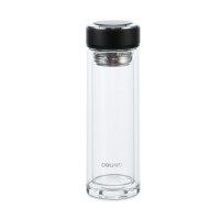 得力(deli) 6169 400ml 双层隔热 玻璃杯 男女 商务茶杯 锌合金 杯盖带茶隔 礼盒装