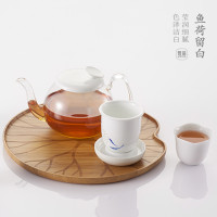 哲品 鱼荷留白 家用功夫茶具套装 一茶壶一茶漏一漏座四茶杯一茶盘 精致家居 白色