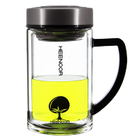 希诺(HEENOOR) XN-6721 希诺双层玻璃杯带盖过滤办公室高档泡茶杯手柄创意便携玻璃水杯子 双层玻璃杯