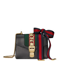 [直营] 古驰(GUCCI) Sylvie系列女士白色锁扣迷你链条包单肩斜挎包 女包 黑色431666-CVLEG-8638