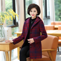 迪鲁奥（DILUAO)妈妈装毛呢外套中老年女装春秋呢子大衣40-50岁中年妇女格子外套_547 二号红格 5XL150-165斤穿