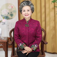 迪鲁奥（DILUAO)奶奶装秋装外套60-70岁老太太中老年妈妈春秋老人衣服女秋冬宽松8_866 口袋玫瑰花玫红色单件上衣 5XL(150-165斤)