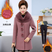 迪鲁奥（DILUAO)高端品质妈妈装秋装外套40岁50女2019新款中长款呢子大衣中年女装冬装毛呢_762 浅紫色加棉+黑色绒长裤 5XL适合150-170斤