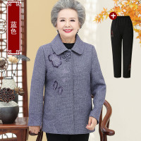 迪鲁奥（DILUAO)轻奢品质老年人秋装女外套老太太春秋服装60-70岁老人衣服奶奶装呢子上衣_407 蓝色上衣+春秋长裤 5XL建议140-155斤左右详情咨询客服