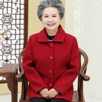 迪鲁奥（DILUAO)轻奢品质中老年人春秋喜庆外套女老太太秋装红色上衣呢子大衣老奶奶装妈妈_604 2XL(建议105-120斤) 红色单件上衣