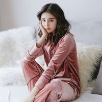 迪鲁奥（DILUAO)金丝绒睡衣女秋冬薄款宽松长袖家居服睡袍三件套珊瑚绒睡衣女春秋_977 M(适合80-100斤) 金丝绒7101深豆沙(2件套)
