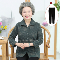 迪鲁奥（DILUAO)中老年秋装女上衣新款60岁奶奶春秋衬衣妈妈长袖外套老人衣服_259_994 B05绿色枫叶上衣+裤子 XXXL