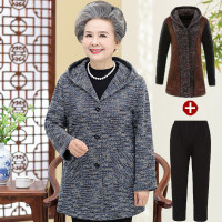 迪鲁奥（DILUAO)中老年人女装秋装外套老人妈妈60-70岁80奶奶春秋衣服老太太衣服新款女装_506 加绒灰白色(上衣+裤子) 4XL(建议130-145斤)