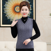 迪鲁奥（DILUAO)同款【品质女装】中老年女装针织鸡心领羊毛背心女妈妈加厚羊绒坎肩毛衣马甲_822 背心新灰色 XL/建议120-130斤