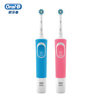 欧乐B（Oralb）电动牙刷 成人2D声波震动D100 樱花粉、清新蓝双支装