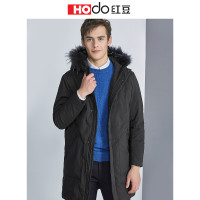 HODO红豆男装 男士羽绒服 秋冬季商务简约舒适保暖大毛领连帽羽绒服男外套 S5黑色 175/92A