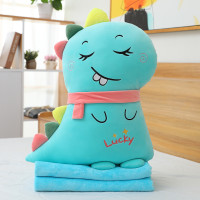 鸱吻恐龙抱枕毛绒玩具（60cm 天蓝色 三合一1.1m毛毯）