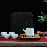 大润窑(DA RUN YAO) 相约旅行提梁8件套 便携茶盘 茶壶 茶具套装 白色