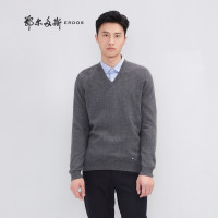 鄂尔多斯ERDOS 秋冬纯山羊绒装饰虚提加厚男式羊绒衫针织衫毛衣 深灰 S/105