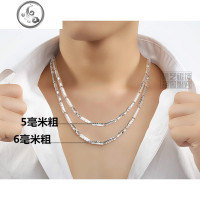韩版990纯银男士项链纯银六角银链子时尚男生粗款银项链男生吊坠 空心5毫米宽项链长60厘米