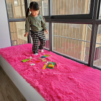 长毛绒飘窗垫卧室装饰窗台垫四季通用毛毛垫子阳台坐垫定做_189 定制 玫红色长毛