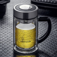 希诺 XN-6720 双层玻璃杯 290ml 带盖过滤办公室高档泡茶杯手柄创意便携玻璃水杯 （单位：个） 图片色