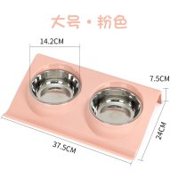 宠物喂食猫碗狗狗碗不锈钢狗盆双碗猫粮食盆食碗狗粮饭盆猫咪用品 通用型 粉色【大号】