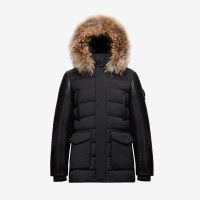 RUDSAK男士 CALCOT拼接皮袖毛领连帽羽绒夹克 黑色 XXL