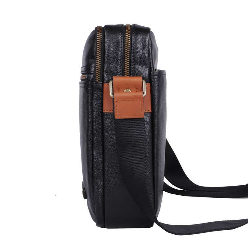 vodka马度加100%头层油蜡皮男士斜跨包 黑色vd2903a