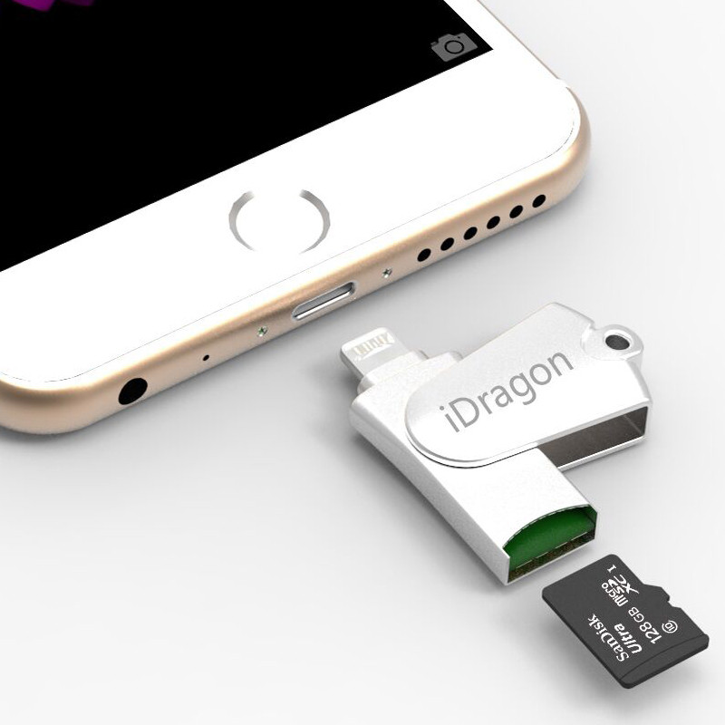 idragon旋轉金屬tf讀卡器iphone6s蘋果手機電腦多功能tf讀卡器