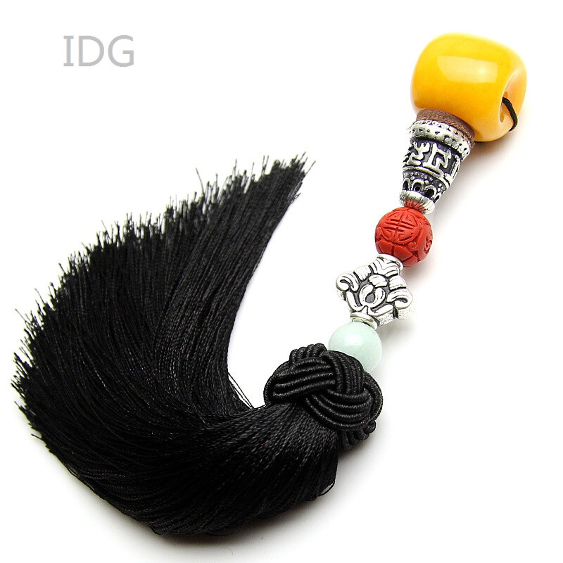 佛头三通套装金刚菩提手链串配饰仿蜜蜡 浅蓝色流苏款(直径18*18mm)