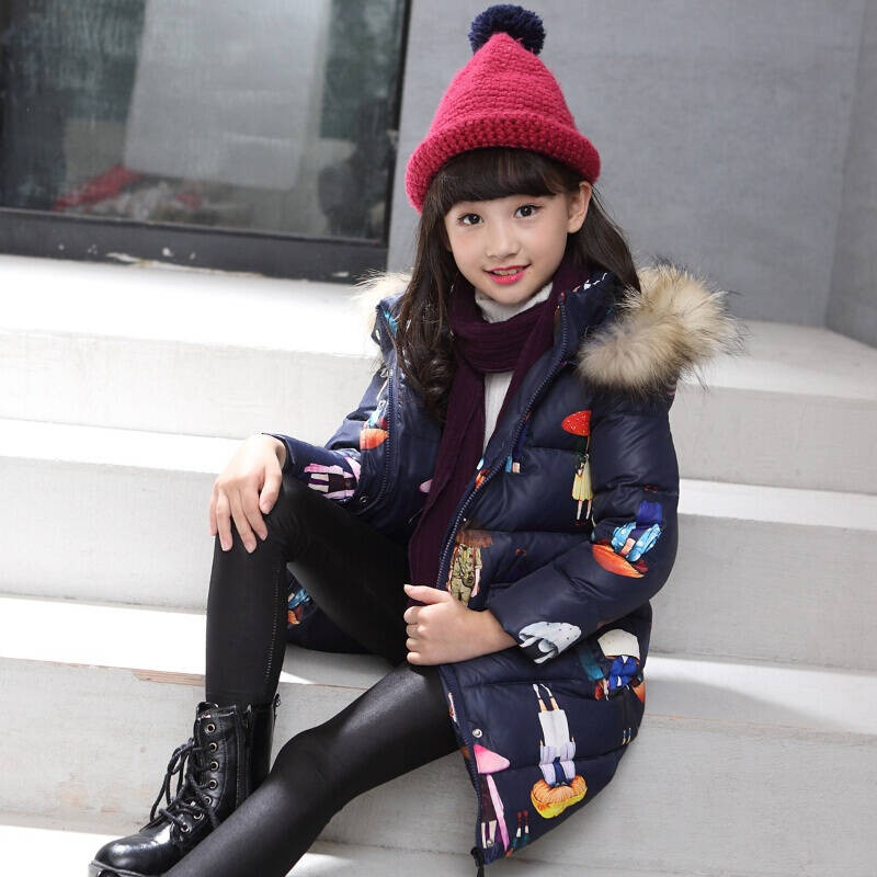 儿童羽绒服男童中长款加厚女大童童装女孩中大童冬装外套 160cm 藏