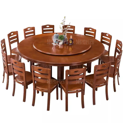 洛泰远 实木圆餐桌现代餐桌椅组合2.2米圆桌14把餐椅