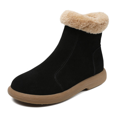 冬季新款真牛皮保暖毛毛雪地靴加厚羊羔绒短靴女棉靴