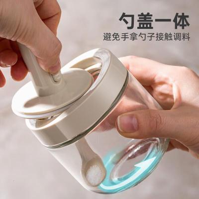 小熊(Bear)调料罐3件套 调味盒调料瓶套装厨房盐罐勺盖一体调味盒玻璃收纳盒