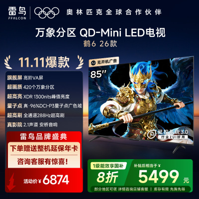 雷鸟电视鹤6 26款 85英寸 万象分区QD-MiniLED1300nits 高阶VA安桥音响288Hz 85R69A