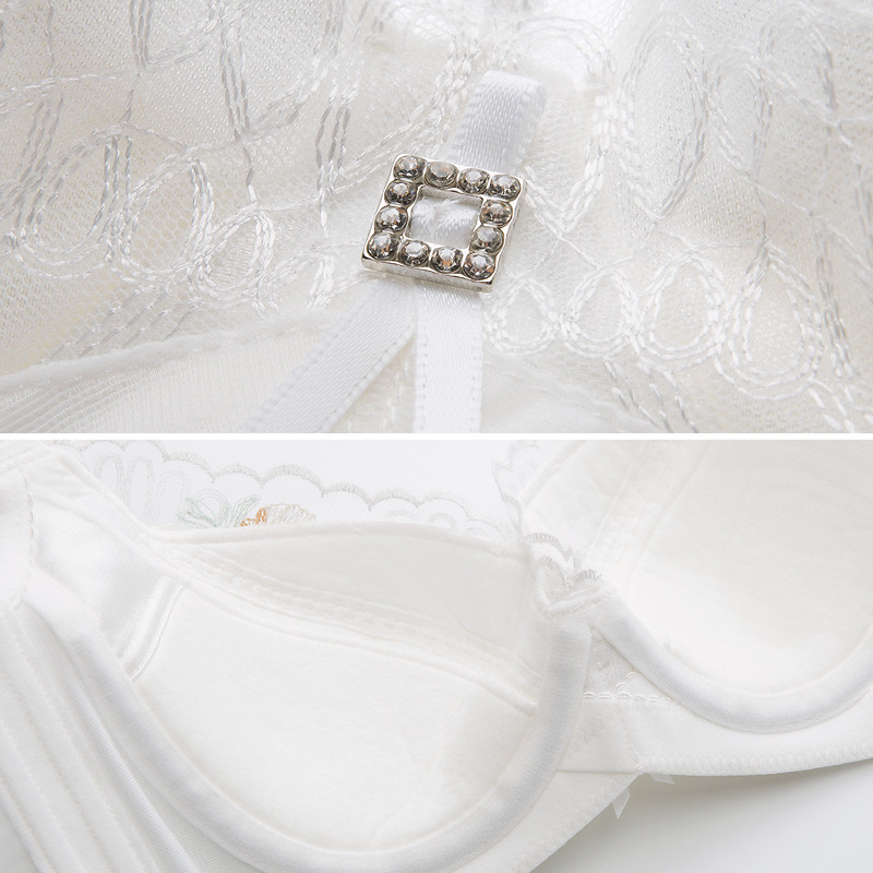 千奈美新款女士大码大胸超薄杯透气内衣刺绣收副乳聚拢白色文胸罩2485