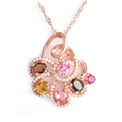 帛兰梓韵天然碧玺吊坠925银镶彩色碧玺吊坠时尚百搭红碧玺项链碧玺