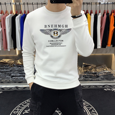 秋冬新款潮牌圆领加绒卫衣男欧货时尚印花烫钻修身长袖男装打底衫_1