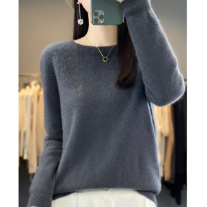 一线成衣羊毛衫女式秋冬圆领套头毛衣针织上衣宽松镂空打底衫保暖