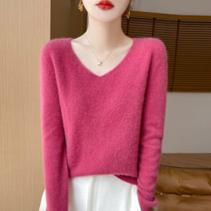 无缝一线成衣羊毛衫女V领韩版宽松羊毛打底衫百搭保暖毛衣女