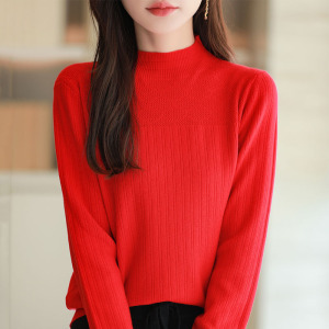 半高领抽条打底衫女24秋新款勾花拼接毛衣显瘦内搭针织衫