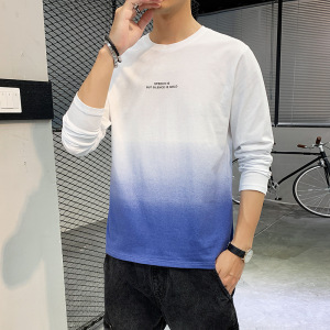 男士长袖T恤春秋季新款日系潮牌渐色打底衫休闲修身纯棉上衣