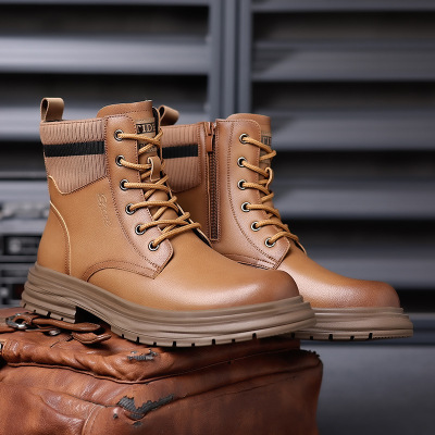 马丁靴男士高帮真皮英伦复古中帮潮鞋工装靴机车皮靴加绒保暖男鞋
